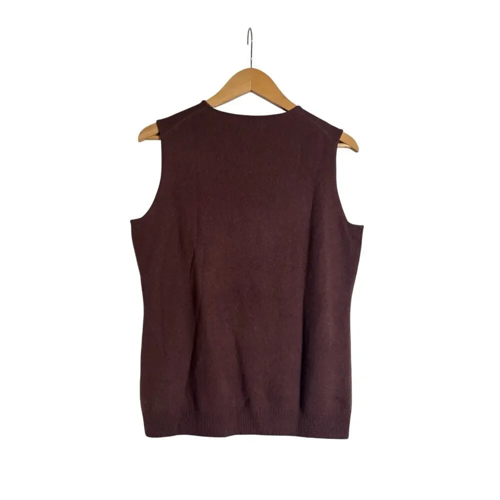 Neiman Marcus 100% Cashmere Sweater Vest Brown Sleeveless Knit Top Size L